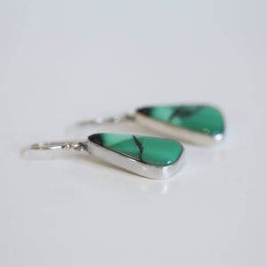 Green Variscite Drop Earrings - Emerald Rose Variscite Earrings - Sterling Silver