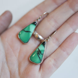 Green Variscite Drop Earrings - Emerald Rose Variscite Earrings - Sterling Silver