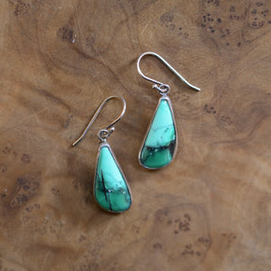Green Variscite Drop Earrings - Emerald Rose Variscite Earrings - Sterling Silver