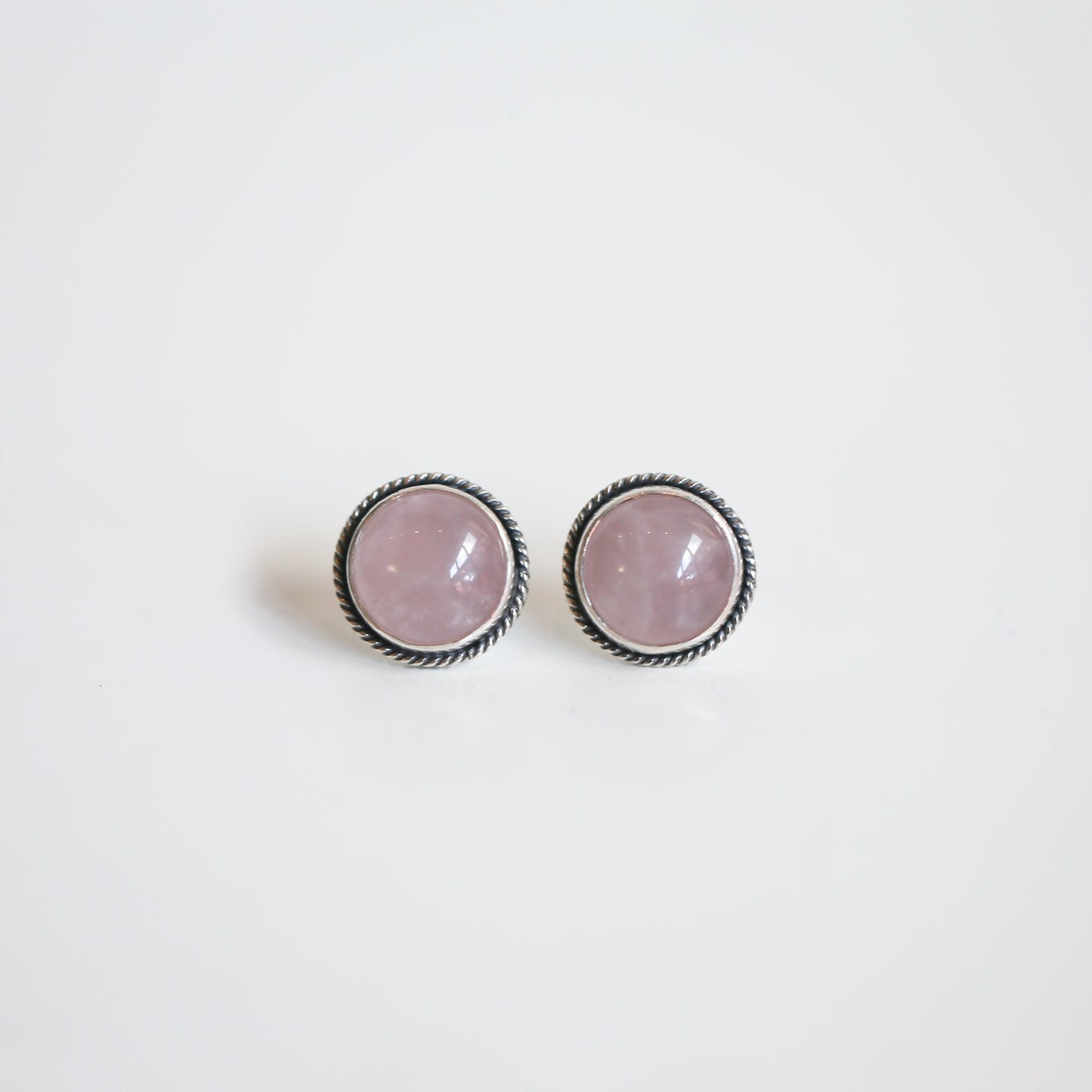 Sterling Silver Rose Quartz Stud Earrings - 12mm Round Pink Gemstones