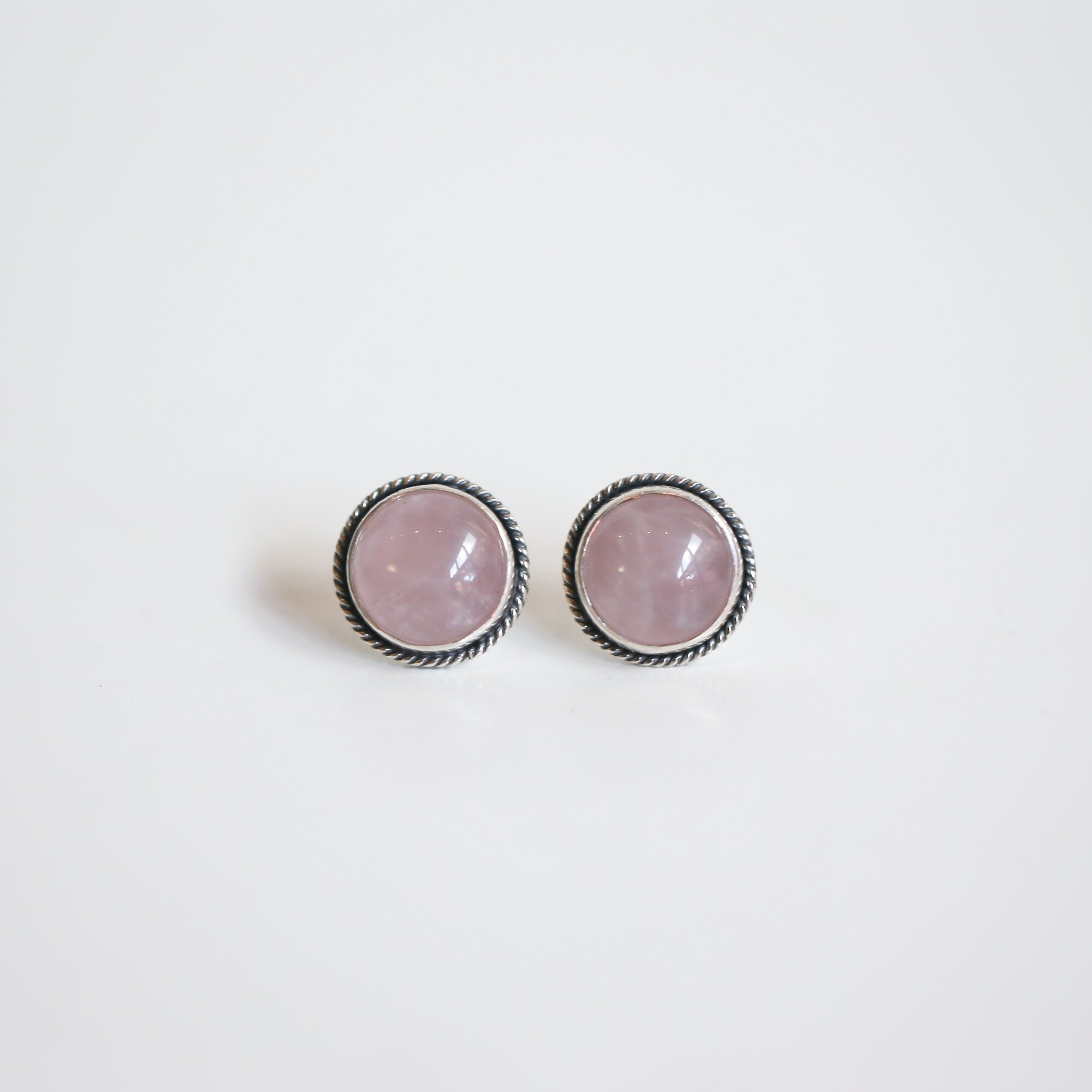 Rose Quartz Traditional Posts - Sterling Silver Posts - BIG Pink Rose Quartz Post Earrings