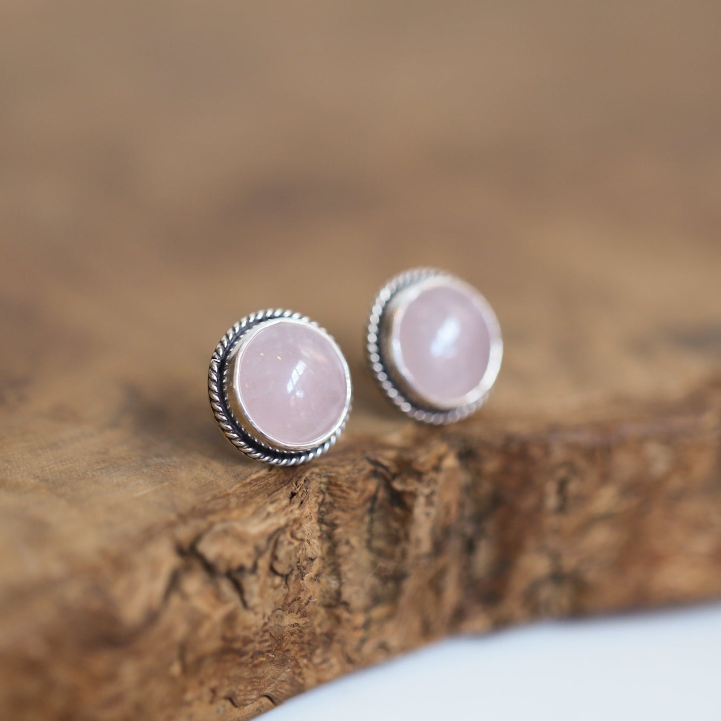 Sterling Silver Rose Quartz Stud Earrings - 12mm Round Pink Gemstones