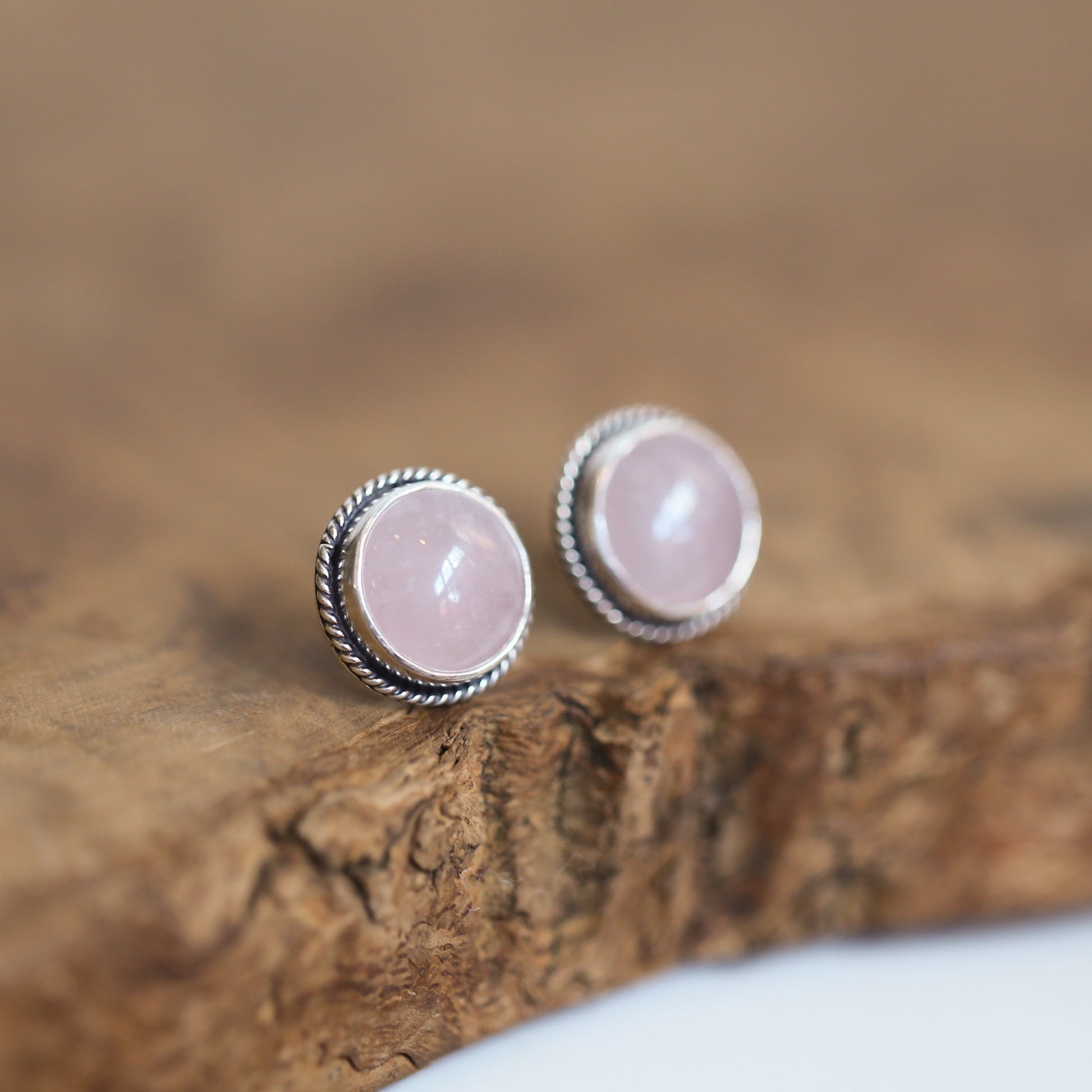 Sterling Silver Rose Quartz Stud Earrings - 12mm Round Pink Gemstones