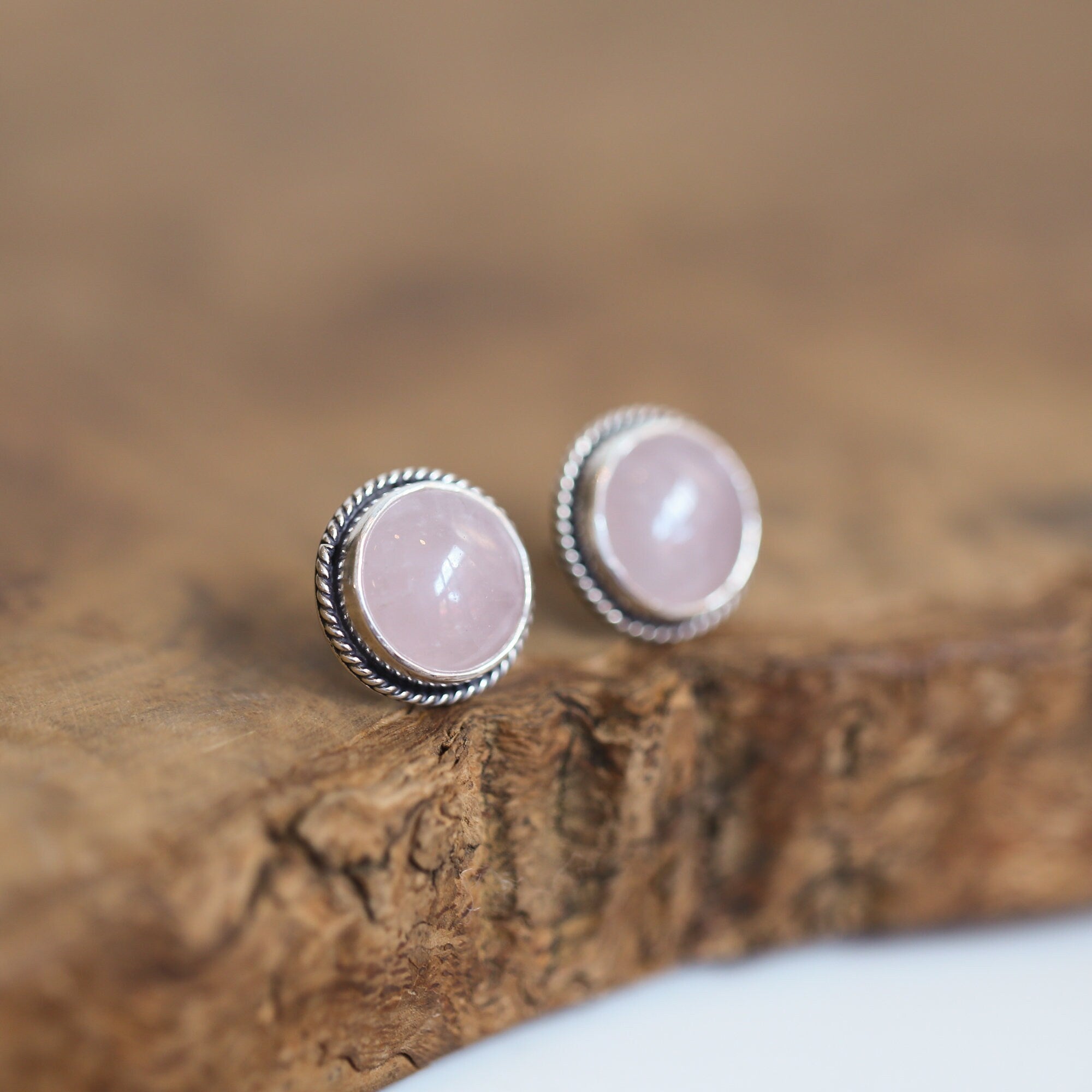 Rose Quartz Traditional Posts - Sterling Silver Posts - BIG Pink Rose Quartz Post Earrings