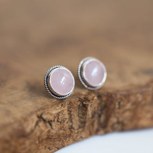 Sterling Silver Rose Quartz Stud Earrings - 12mm Round Pink Gemstones
