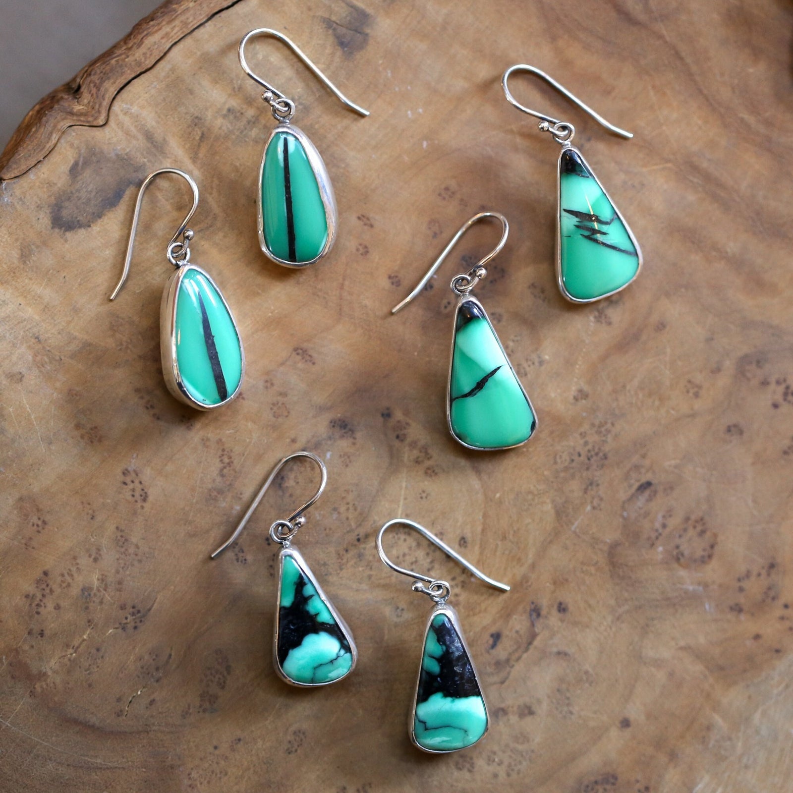 Green Variscite Drop Earrings - Emerald Rose Variscite Earrings - Sterling Silver