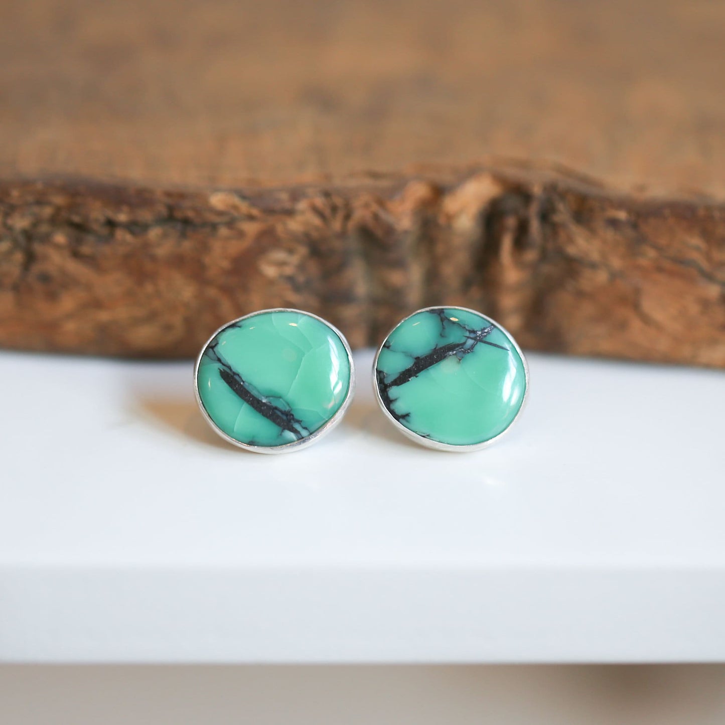 Choose your Emerald Rose Variscite Sterling Silver Post Earrings – 12 CT Pair