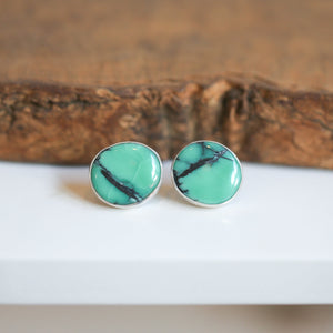 Emerald Rose Variscite Sterling Silver Post Earrings – 12 CT Pair