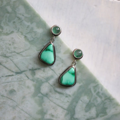 Emerald Rose Variscite & Green Jade Sterling Silver Drop Earrings