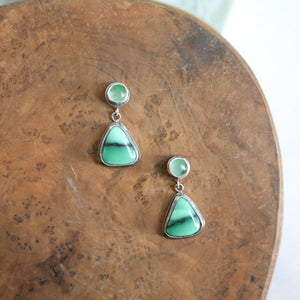 Green Jade Post Drop Earrings - Emerald Rose Green Variscite and Jade Earrings - Ready to Ship