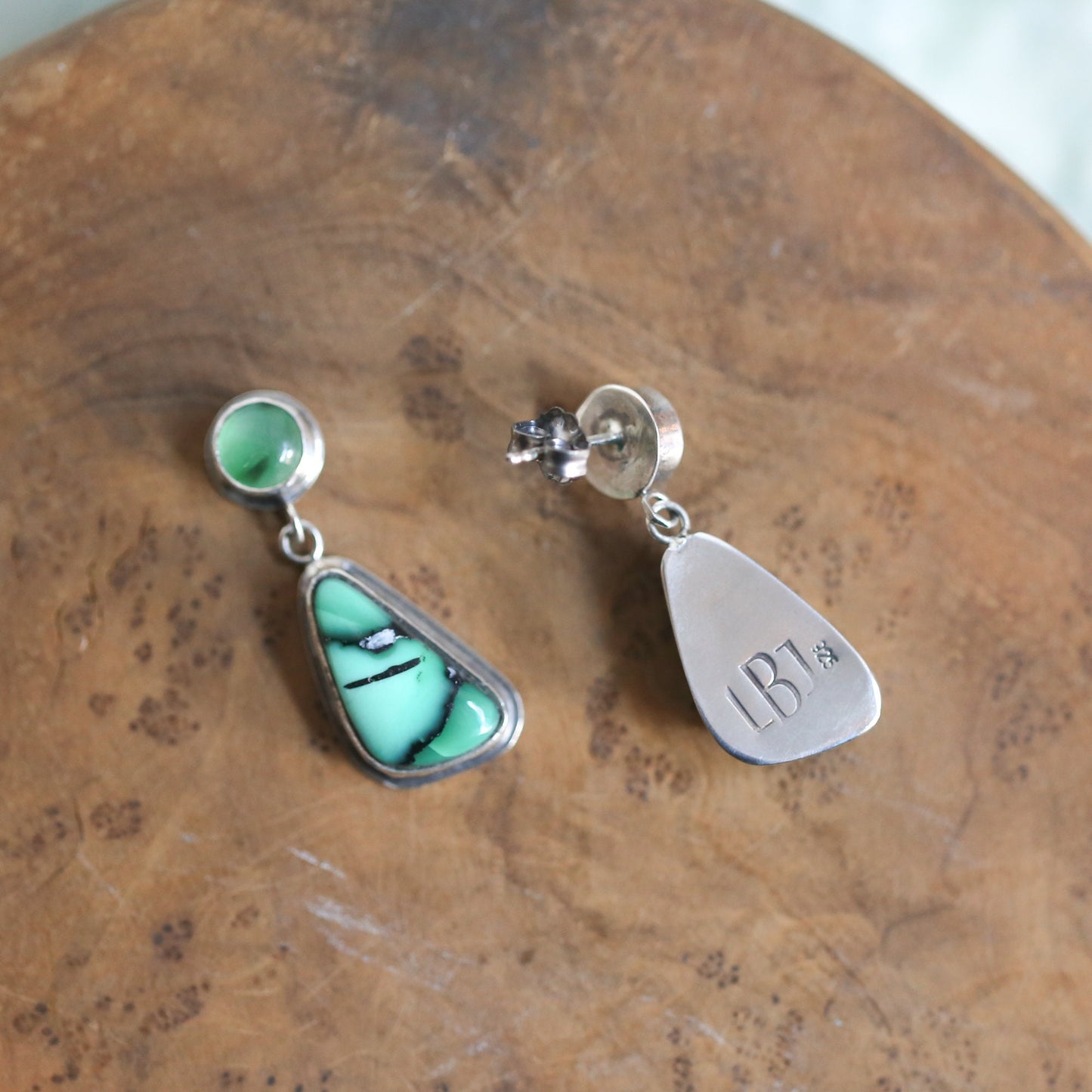 Emerald Rose Variscite & Green Jade Sterling Silver Drop Earrings