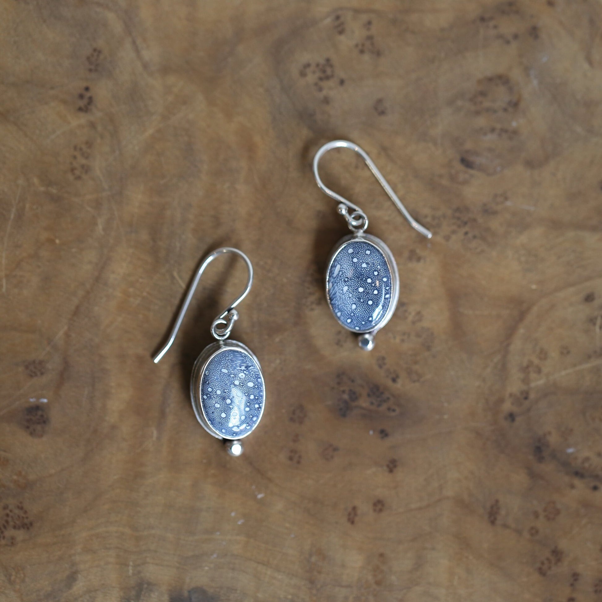 Blue Sponge Coral Earrings - Sterling Silver Drop Earrings