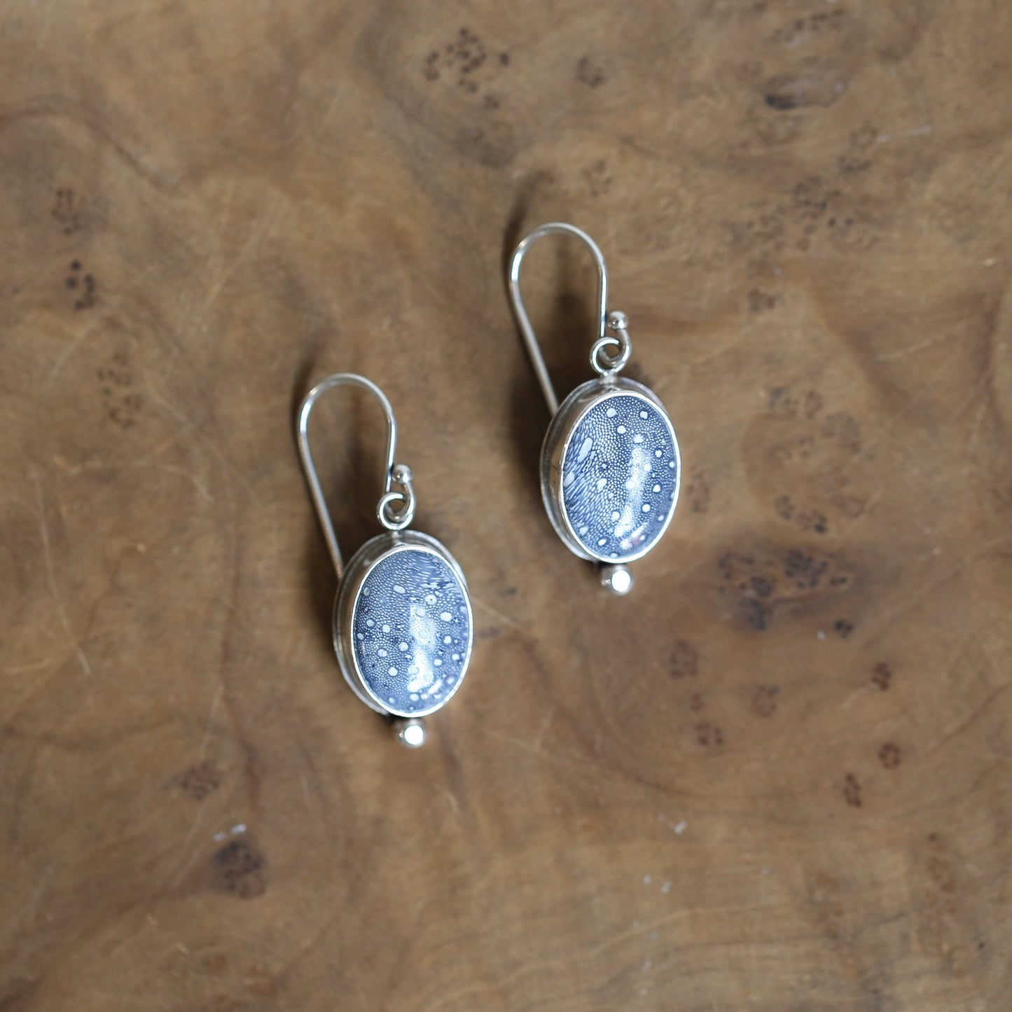 Blue Sponge Coral Earrings - Sterling Silver Drop Earrings