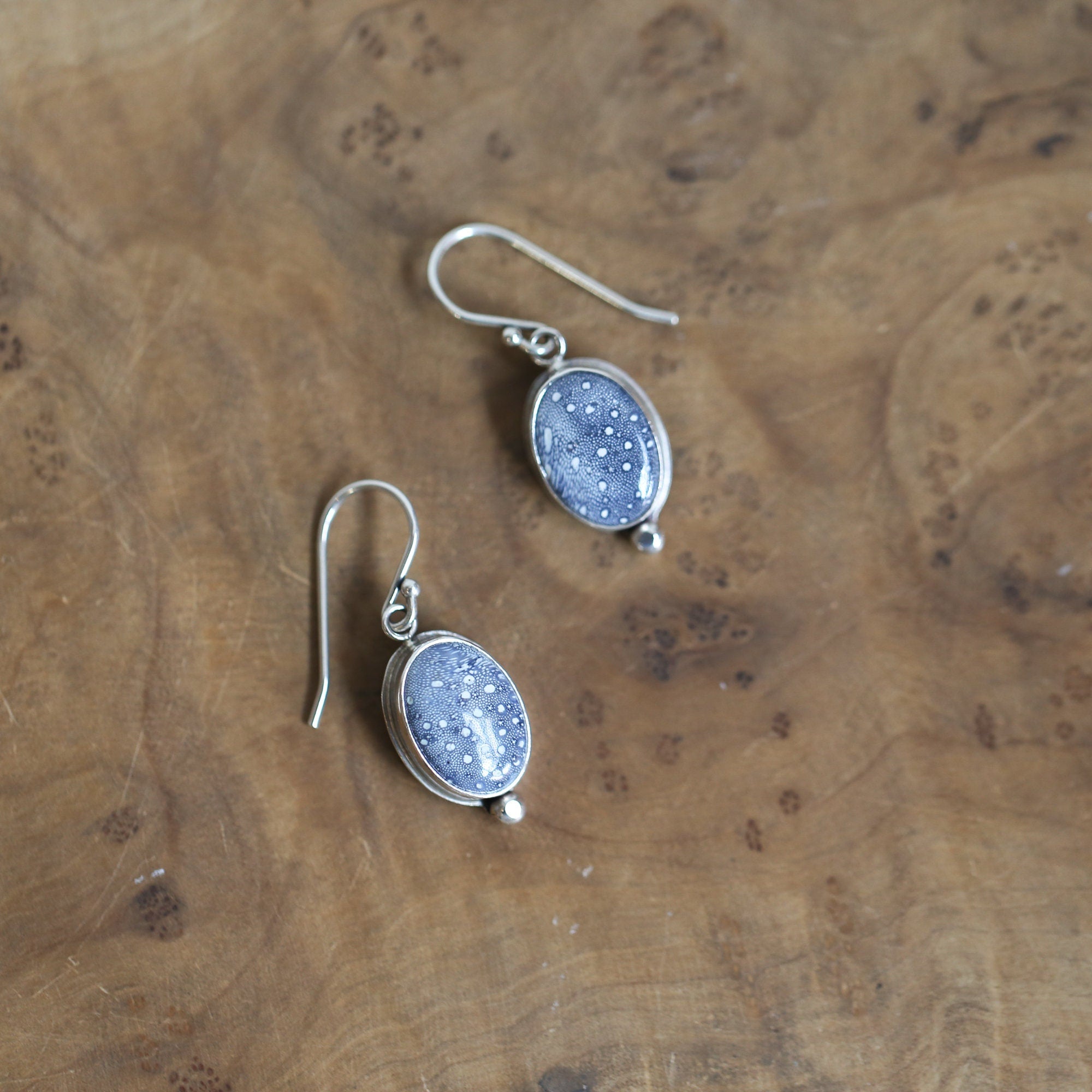 Blue Sponge Coral Earrings - Sterling Silver Drop Earrings