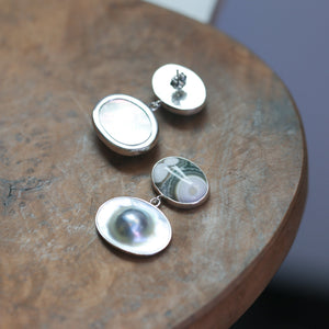 Ready to Ship - Big Ocean Jasper and Pearl Earrings - Ocean Jasper Earrings - Blister Pearl Posts -