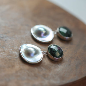 Ruby Zoisite Blister Pearl Earrings - Ready to Ship - Pearl Drop Earrings - Silversmith - OOAK