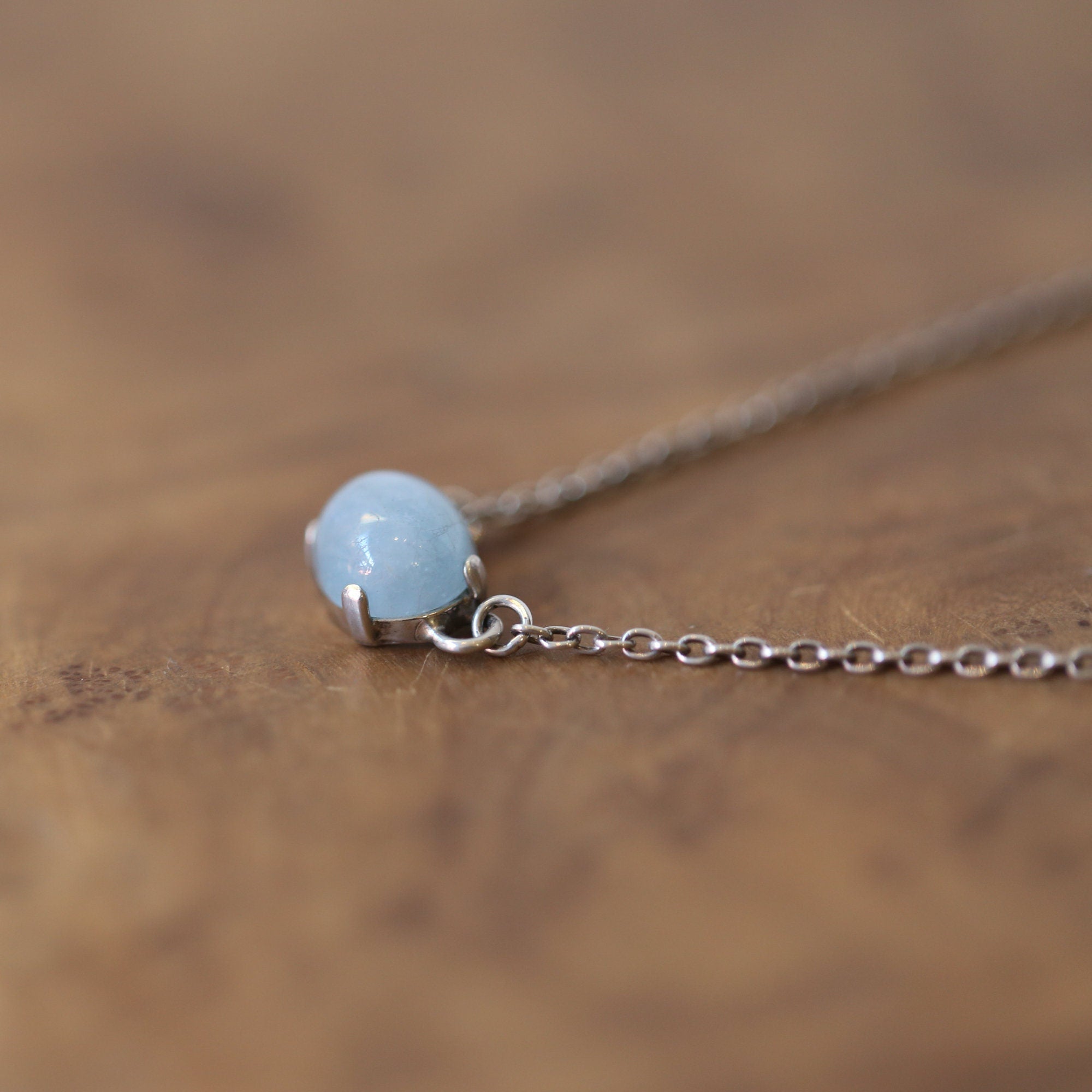 Aquamarine Necklace - Aquamarine Prong Pendant - Sterling Silver