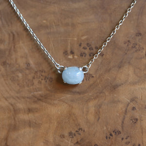 Aquamarine Necklace - Aquamarine Prong Pendant - Sterling Silver