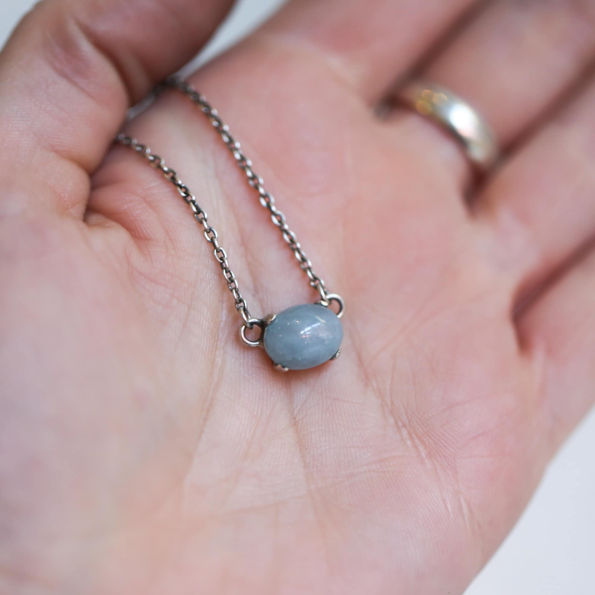 Aquamarine Necklace - Aquamarine Prong Pendant - Sterling Silver