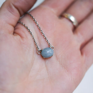 Aquamarine Necklace - Aquamarine Prong Pendant - Sterling Silver