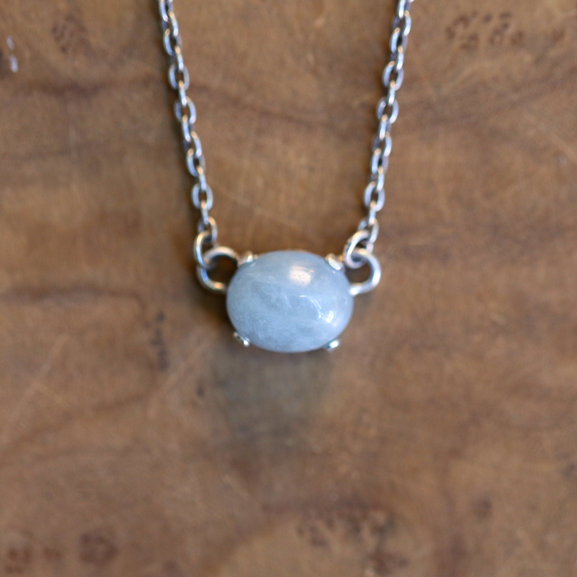 Aquamarine Necklace - Aquamarine Prong Pendant - Sterling Silver