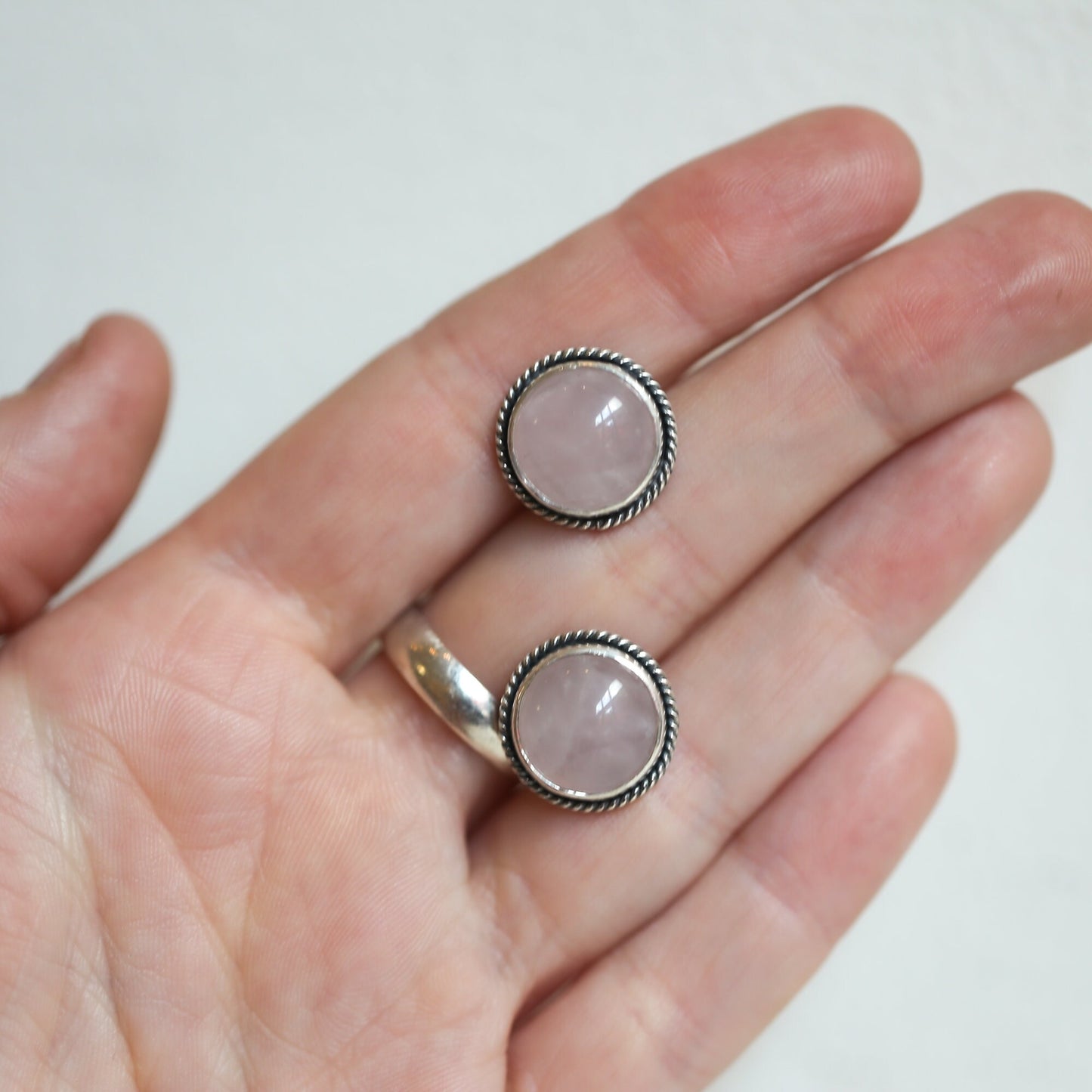 Sterling Silver Rose Quartz Stud Earrings - 12mm Round Pink Gemstones
