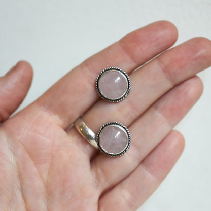 Sterling Silver Rose Quartz Stud Earrings - 12mm Round Pink Gemstones