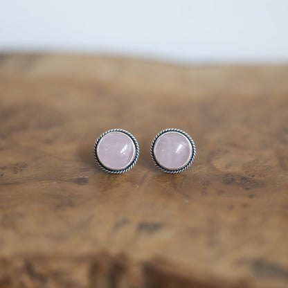 Sterling Silver Rose Quartz Stud Earrings - 12mm Round Pink Gemstones