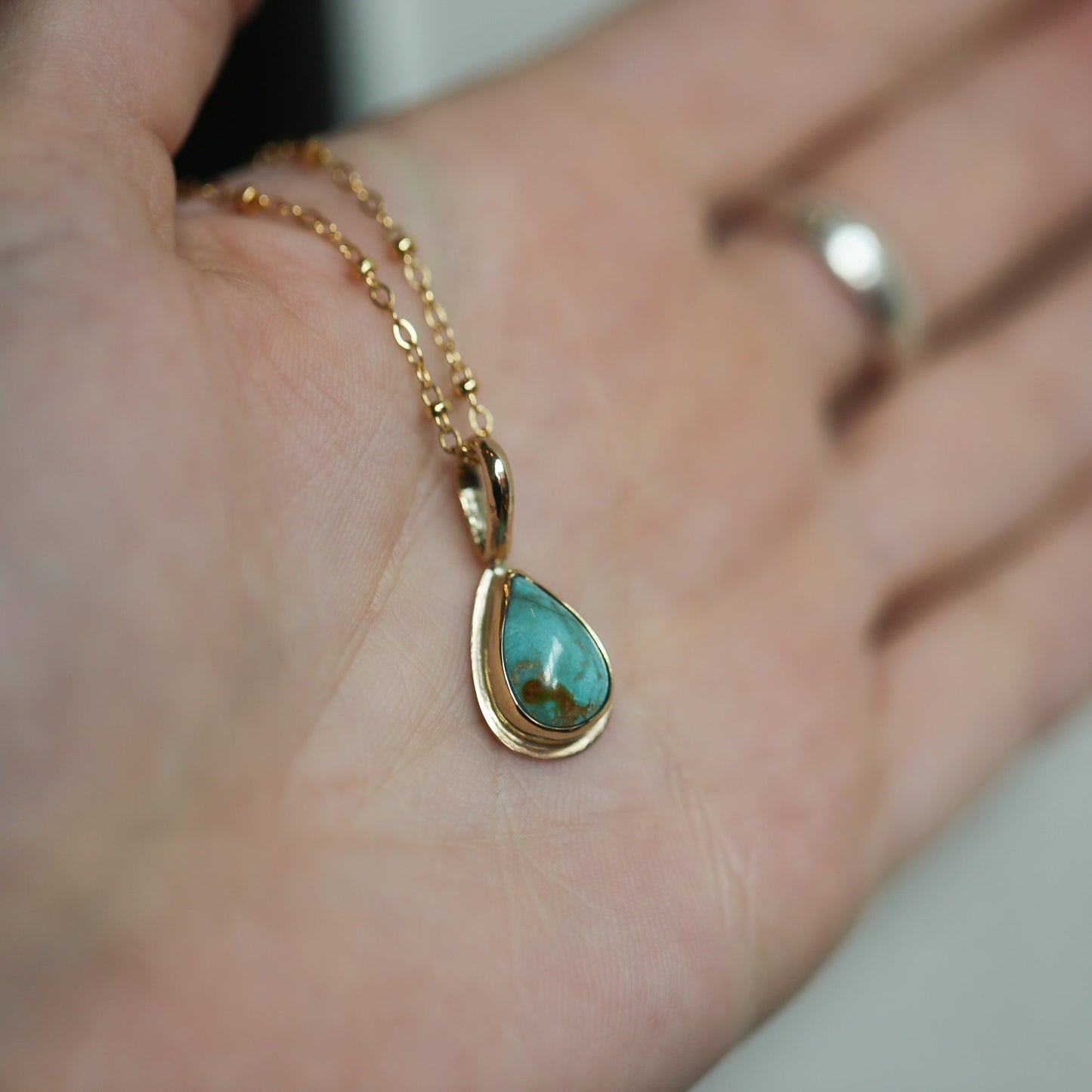 Hubei Turquoise Teardrop Pendant | 14K 18K Gold Bezel