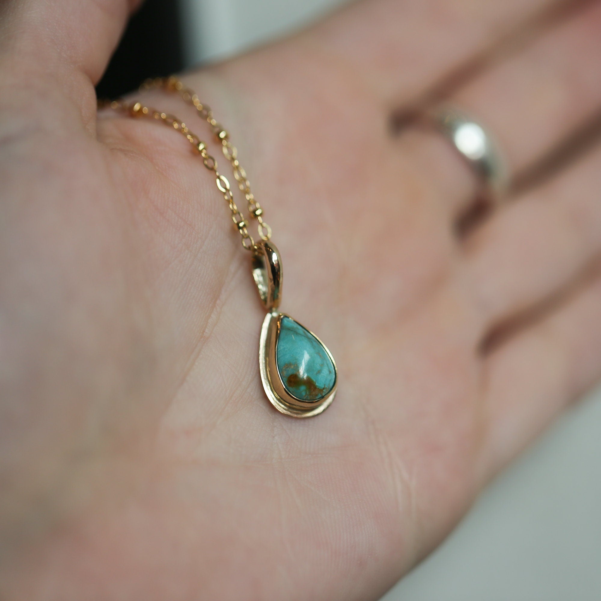 Turquoise Pendant - Solid Gold - Ready to Ship - Dainty Gold Turquoise - Goldsmith