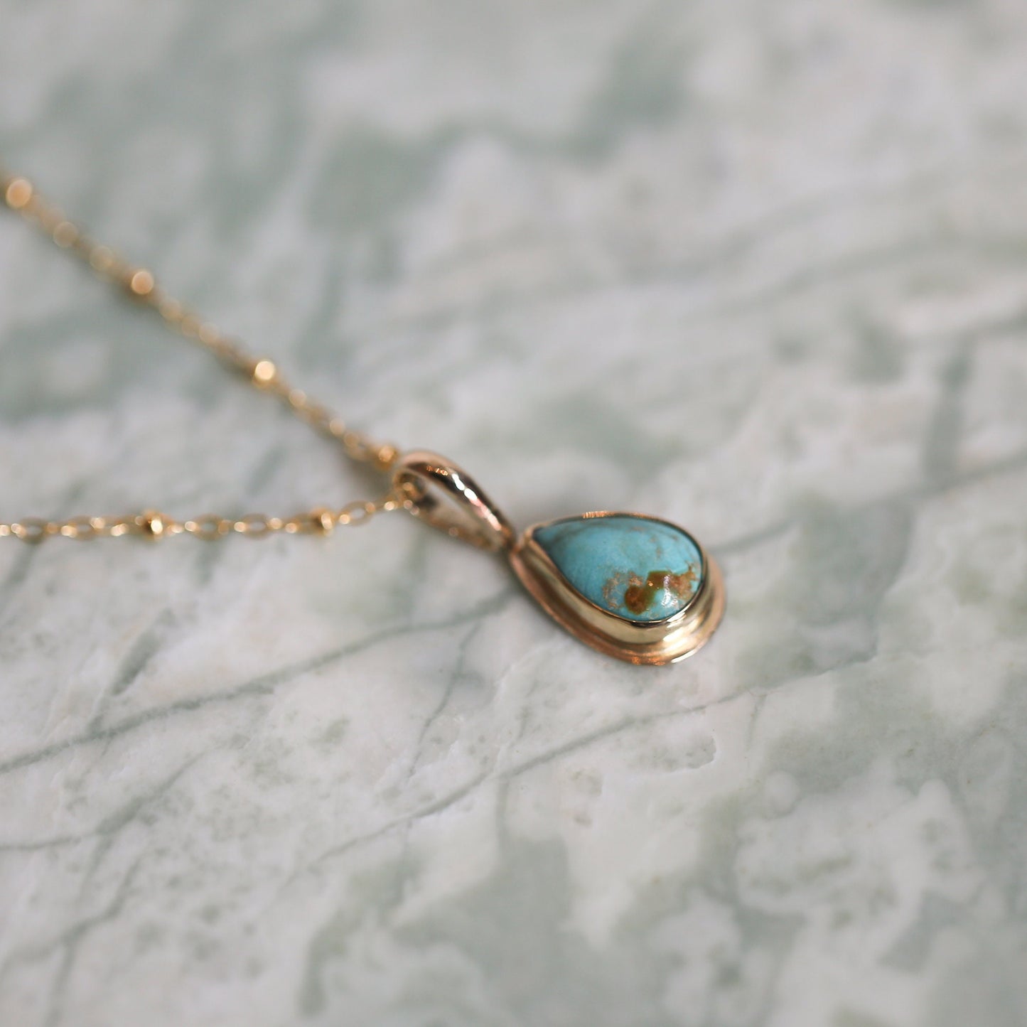 Hubei Turquoise Teardrop Pendant | 14K 18K Gold Bezel