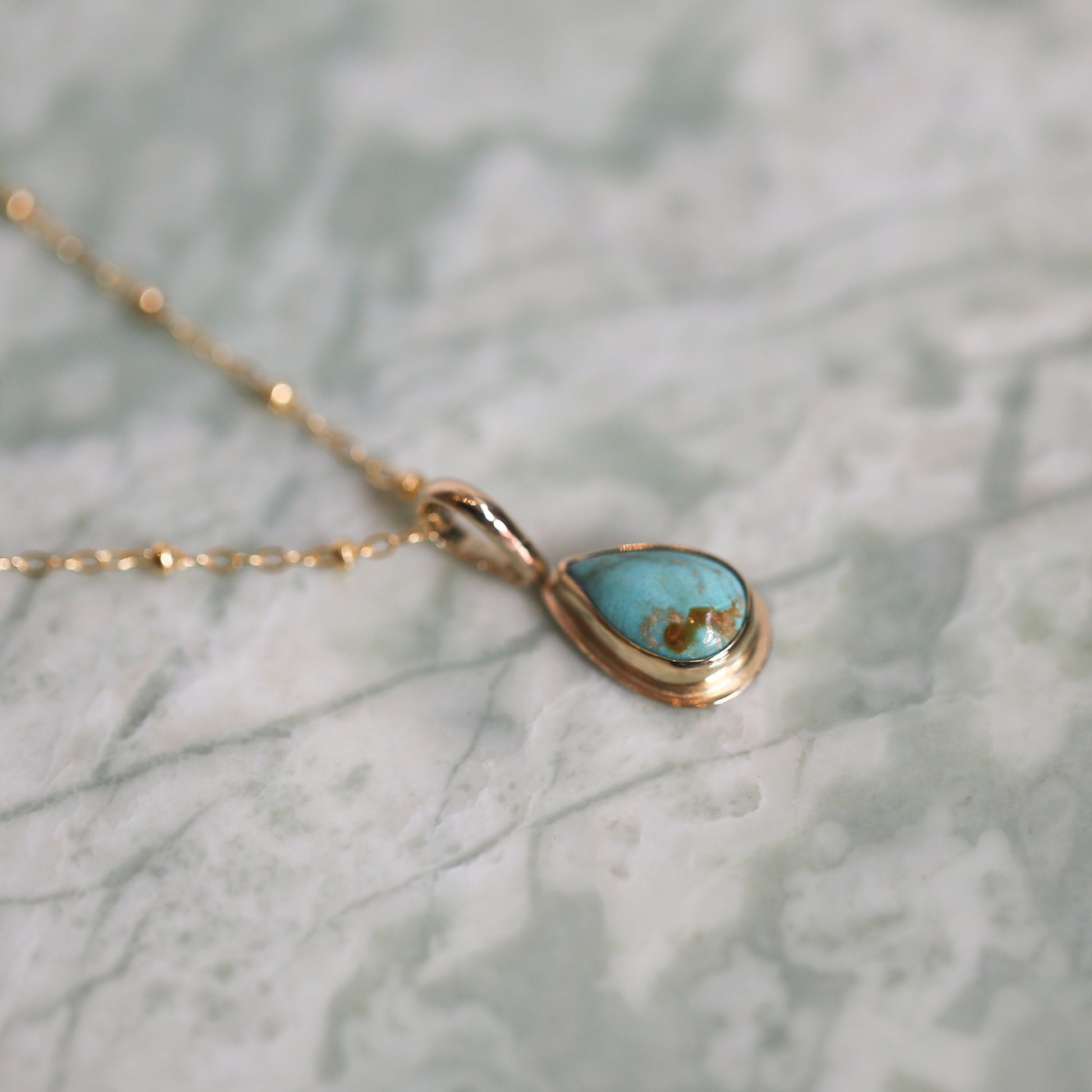 Hubei Turquoise Teardrop Pendant | 14K 18K Gold Bezel