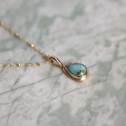 Hubei Turquoise Teardrop Pendant | 14K 18K Gold Bezel