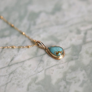 Solid Gold Hubei Turquoise Teardrop Pendant Necklace – 14K 18K Gold Bezel
