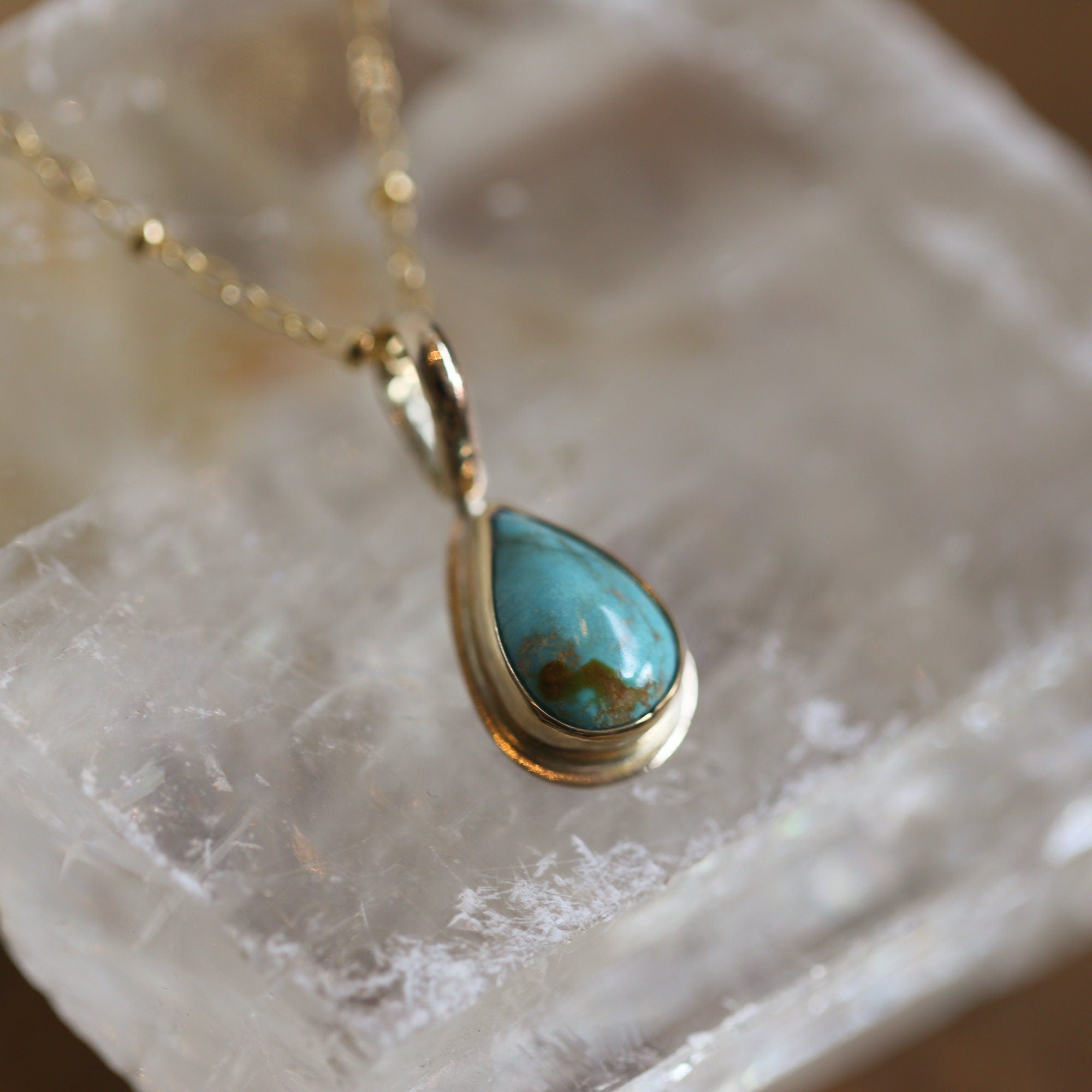 Turquoise Pendant - Solid Gold - Ready to Ship - Dainty Gold Turquoise - Goldsmith