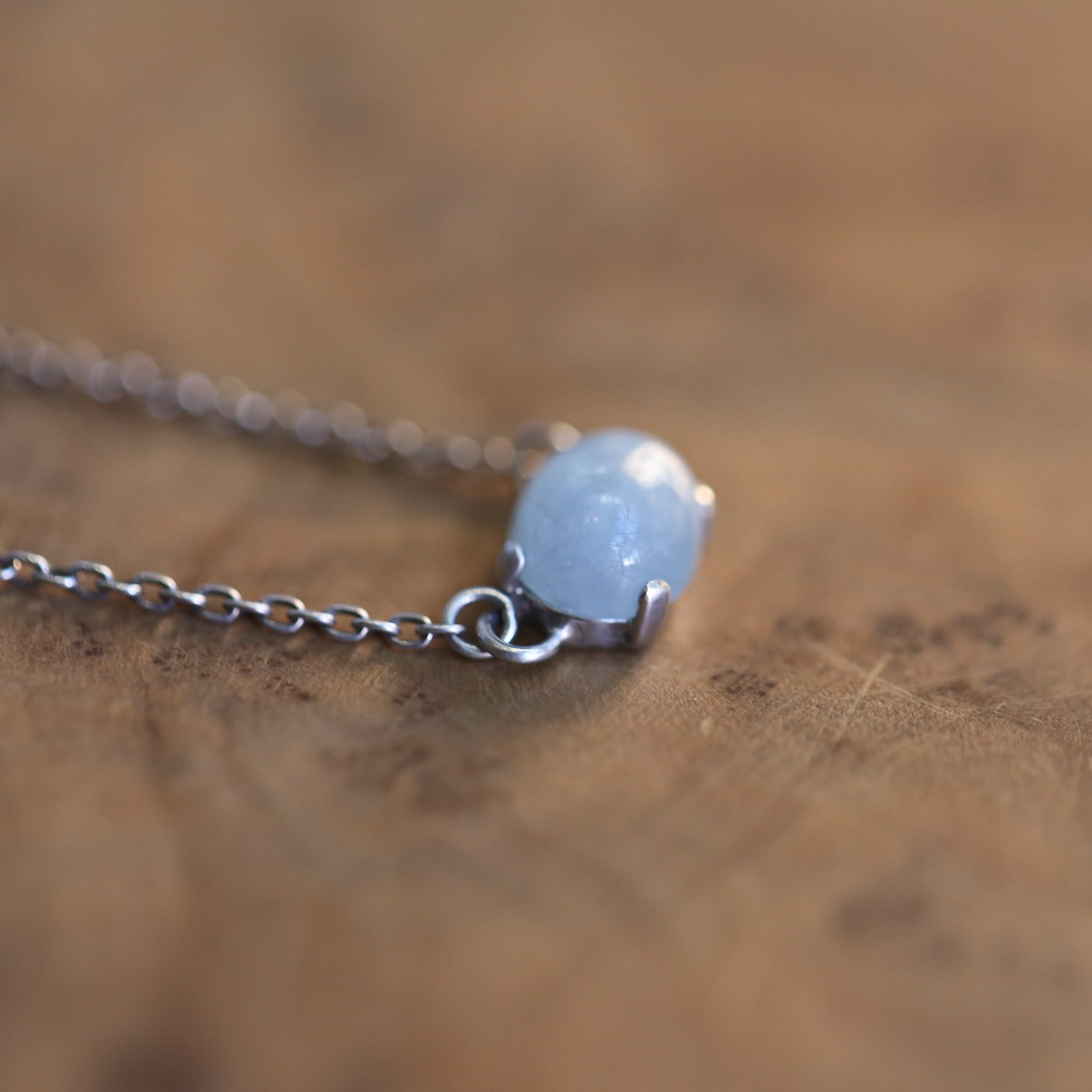 Aquamarine Necklace - Aquamarine Prong Pendant - Sterling Silver
