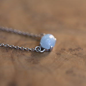 Aquamarine Necklace - Aquamarine Prong Pendant - Sterling Silver