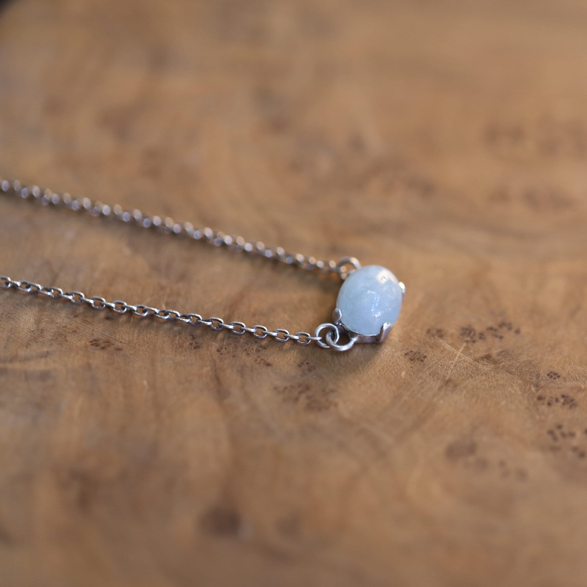 Aquamarine Necklace - Aquamarine Prong Pendant - Sterling Silver