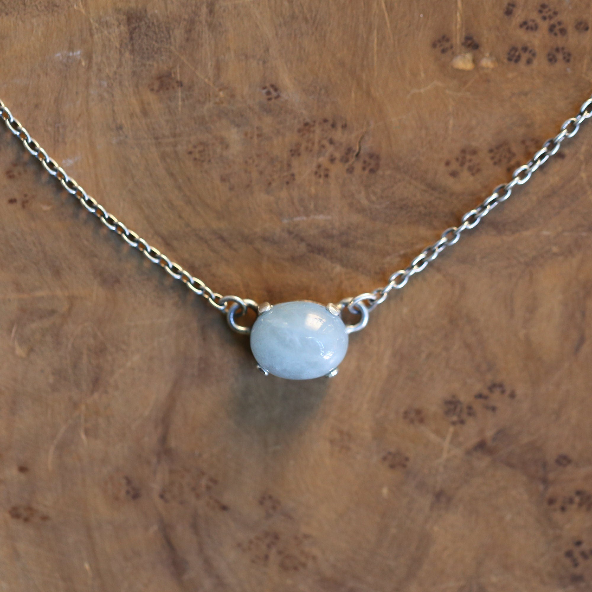 Aquamarine Necklace - Aquamarine Prong Pendant - Sterling Silver