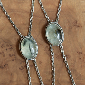 Prehnite Bolo - Sterling Silver Mock Bolo - Green Prehnite Necklace - Silversmith Bolo