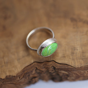 Green American Turquoise Ring - East West Turquoise Ring - Lime Green Turquoise - Sterling Silver Ring - OOAK