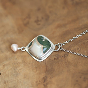 Ocean Jasper Freshwater Pearl Pendant - .925 Silversmith - Ocean Jasper Necklace