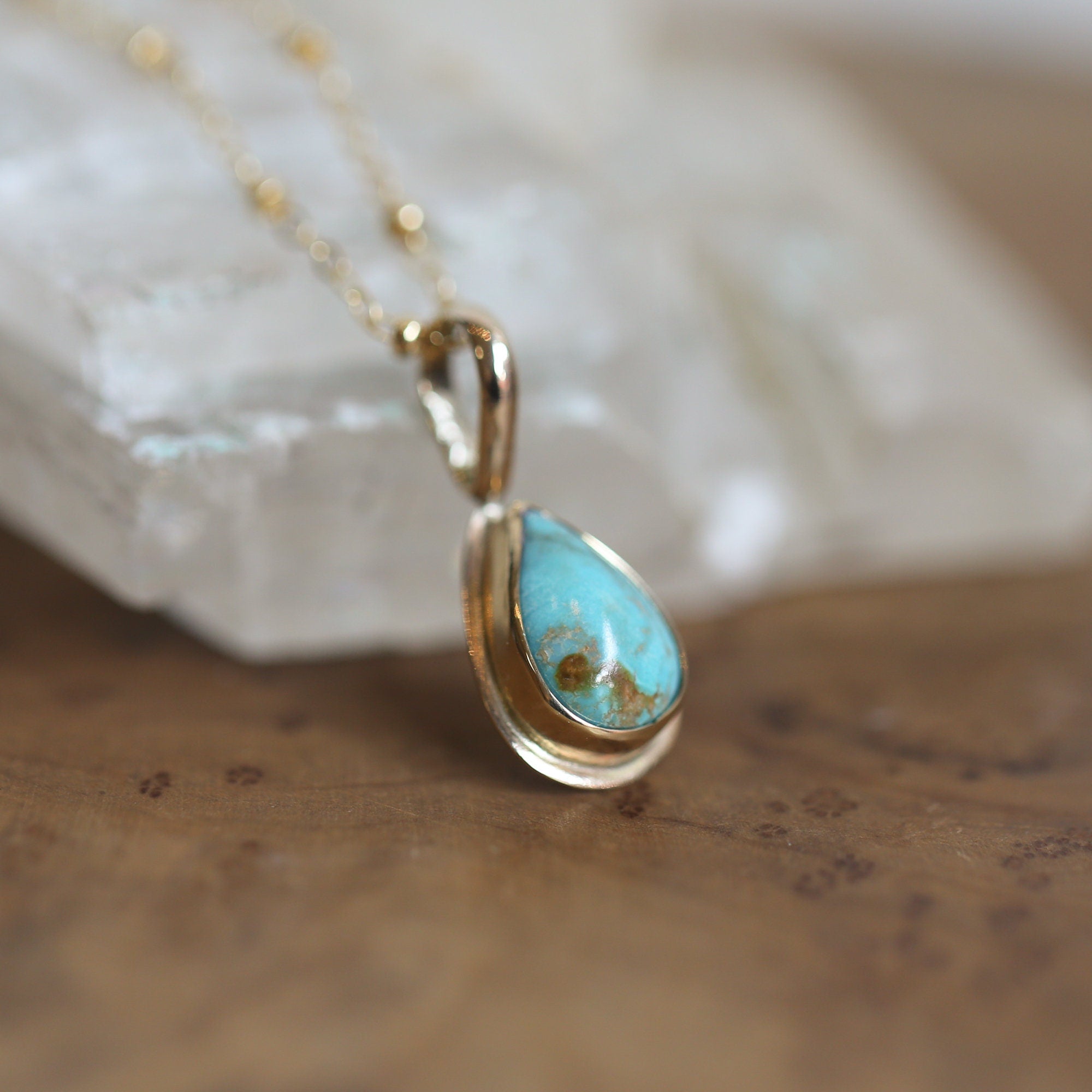 Turquoise Pendant - Solid Gold - Ready to Ship - Dainty Gold Turquoise - Goldsmith