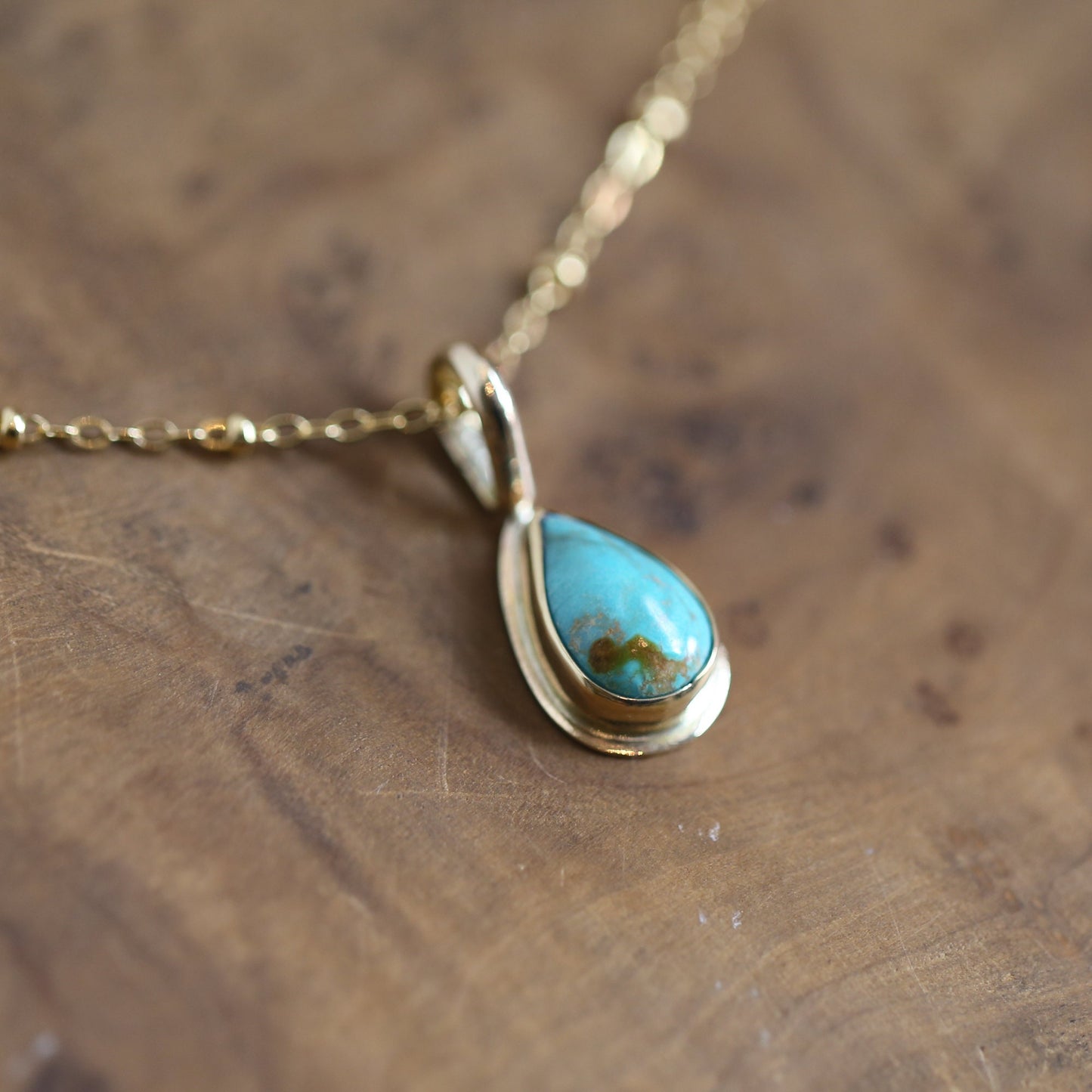 Hubei Turquoise Teardrop Pendant | 14K 18K Gold Bezel