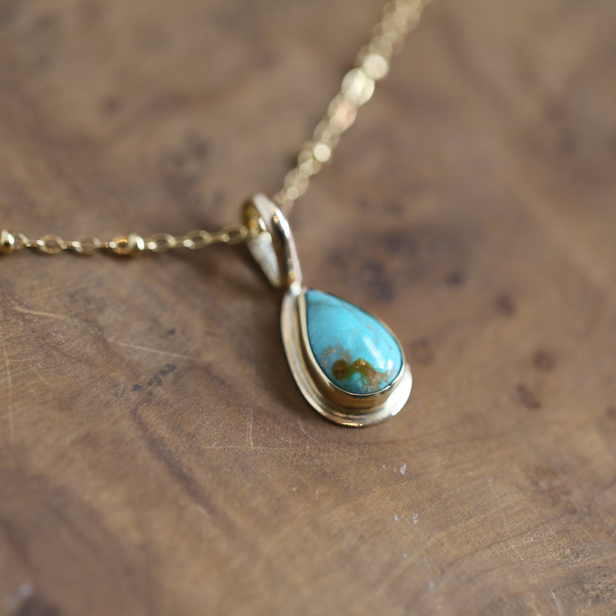 Turquoise Pendant - Solid Gold - Ready to Ship - Dainty Gold Turquoise - Goldsmith
