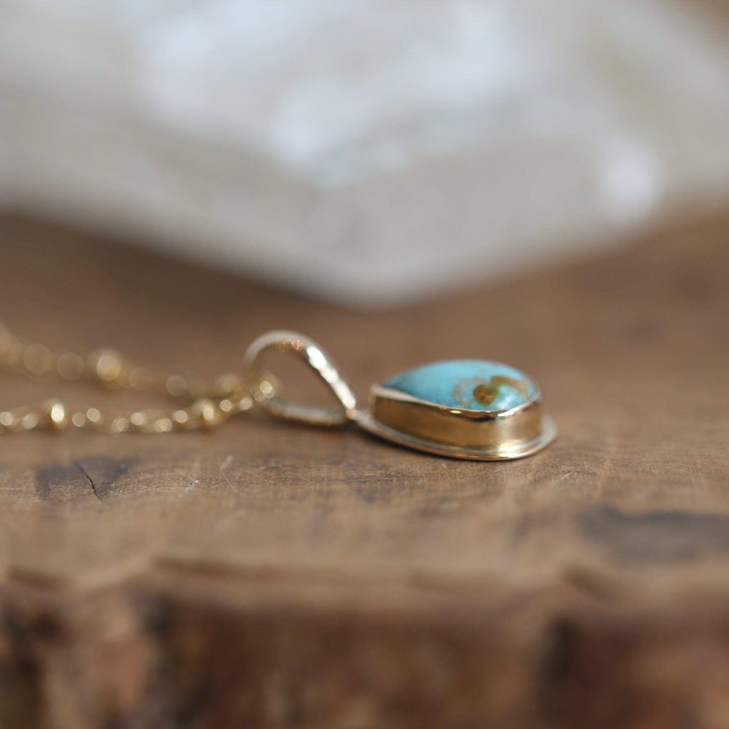 Hubei Turquoise Teardrop Pendant | 14K 18K Gold Bezel