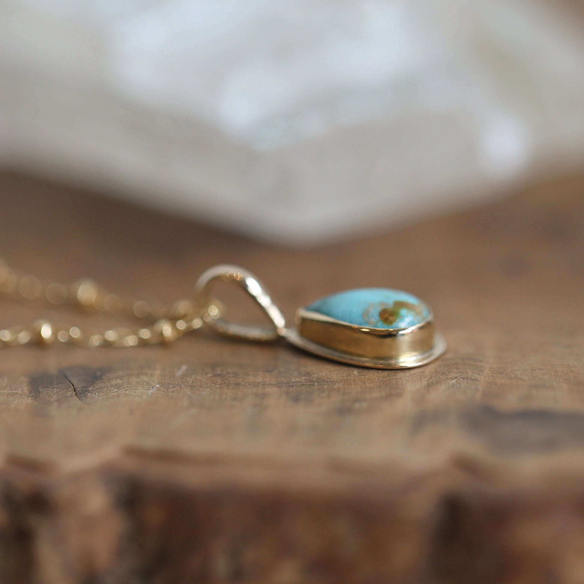 Hubei Turquoise Teardrop Pendant | 14K 18K Gold Bezel
