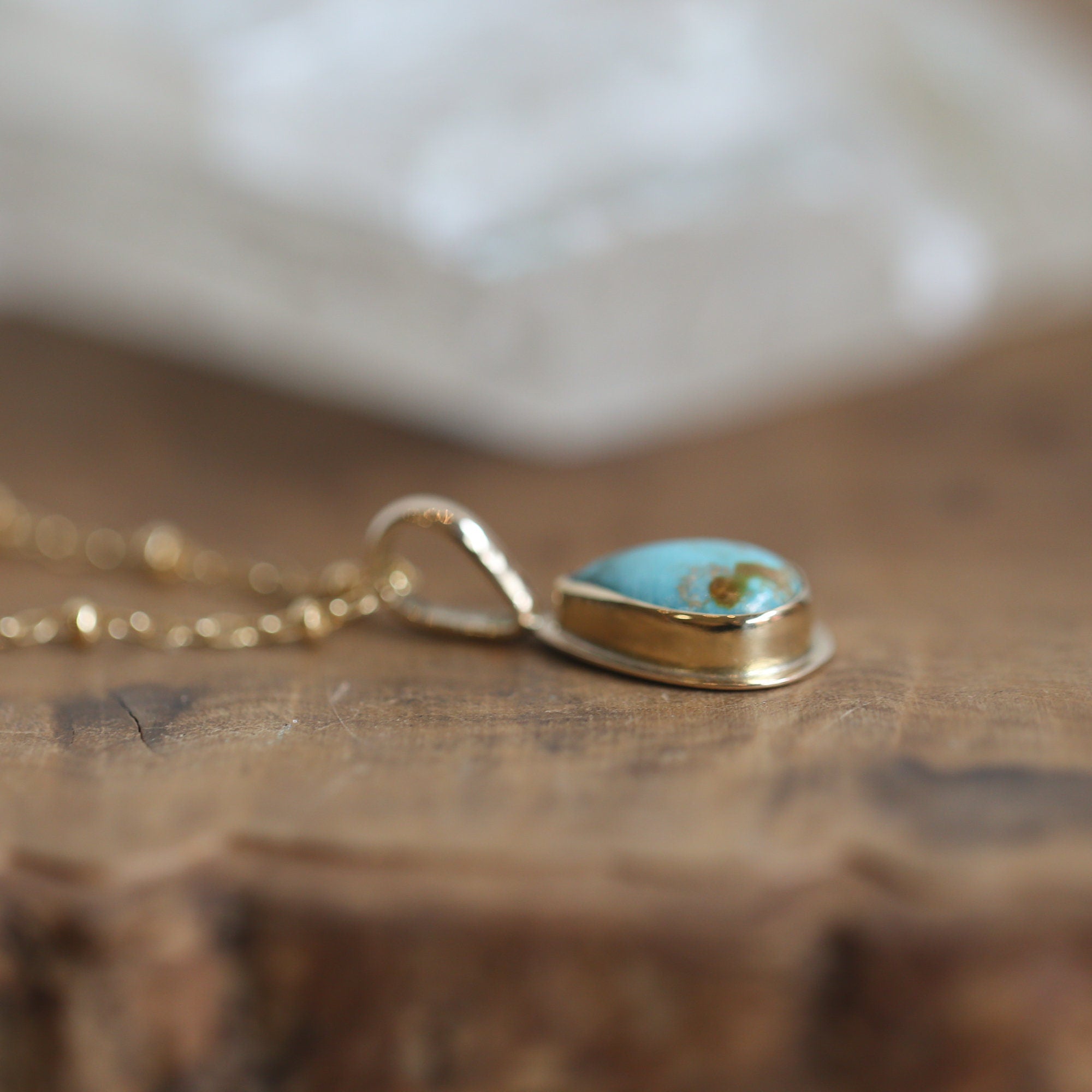 Turquoise Pendant - Solid Gold - Ready to Ship - Dainty Gold Turquoise - Goldsmith
