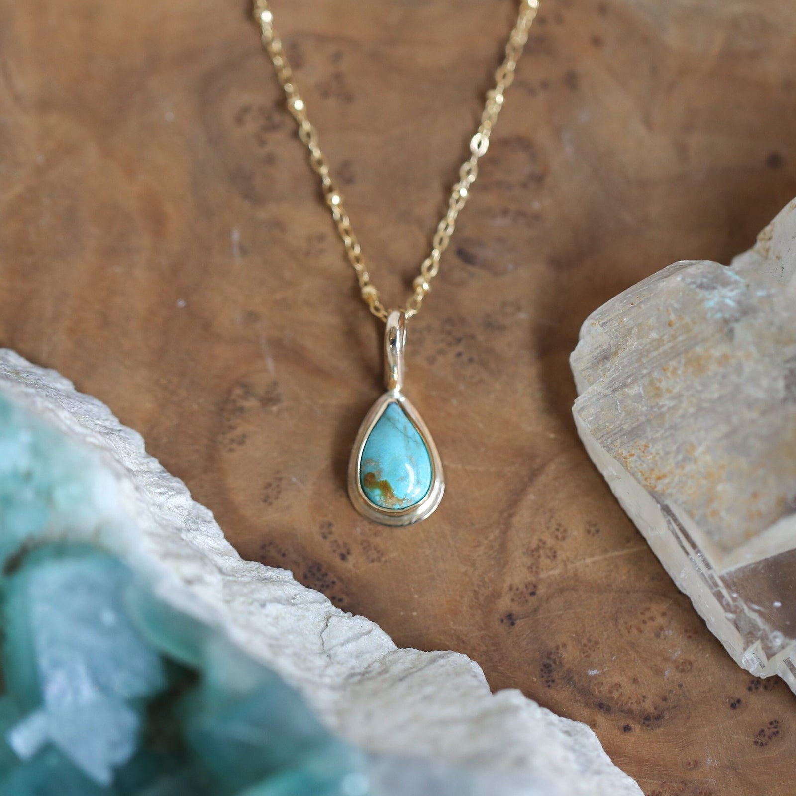 Turquoise Pendant - Solid Gold - Ready to Ship - Dainty Gold Turquoise - Goldsmith