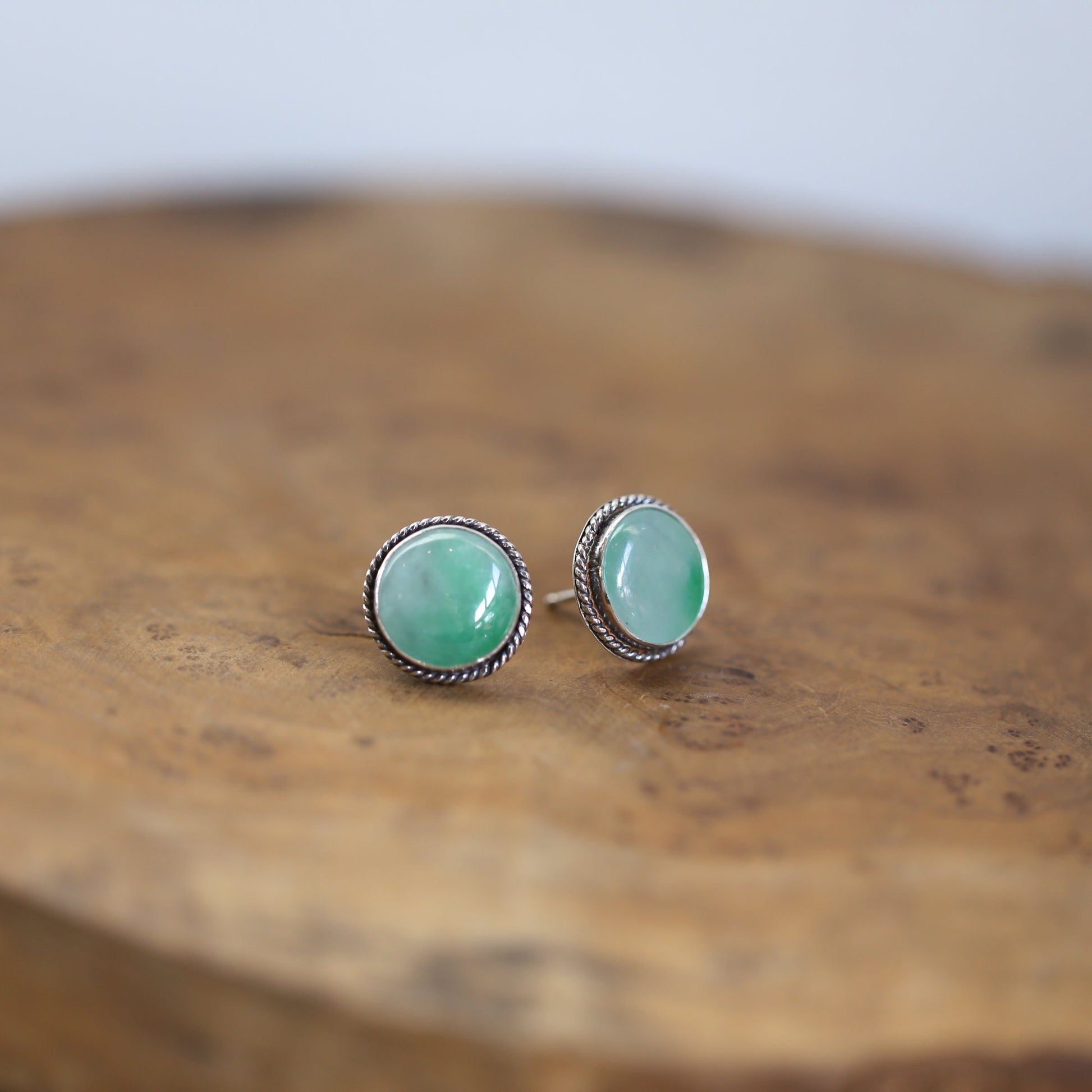 Burma Green Jade Earrings – Sterling Silver Posts, Traditional Design